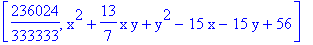 [236024/333333, x^2+13/7*x*y+y^2-15*x-15*y+56]